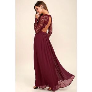 Lulus Awaken My Love Burgundy Long Sleeve Lace Maxi Dress Red - Size Small